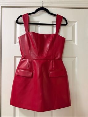 Amanda Uprichard Red Faux Leather Mini Dress with Wide Straps